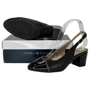 Karen Scott Lannien Black Faux Leather Womens Slingback Heels Size 6.5M